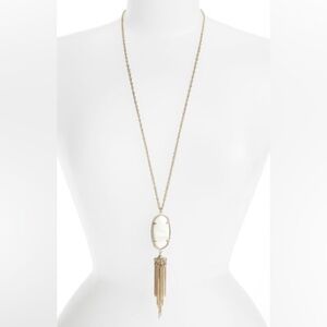 KENDRA SCOTT Rayne Long Gold & Mother of Pearl Tassel Pendant Statement Necklace